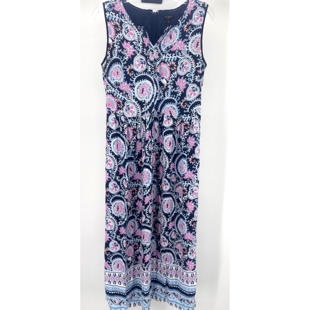 Talbots Navy Pink Paisley Floral Sleeveless Midi Summer Dress Women's 8P
